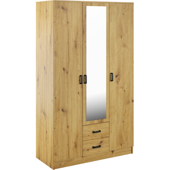Szafa z lustrem trzydrzwiowa z szufladami KAMI Dąb Artisan KAMI Podstawowe