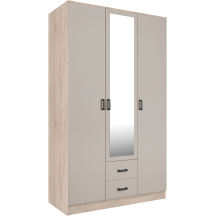 Szafa z lustrem trzydrzwiowa z szufladami KAMI Dąb Sonoma / Kaszmir Mat KAMI Podstawowe