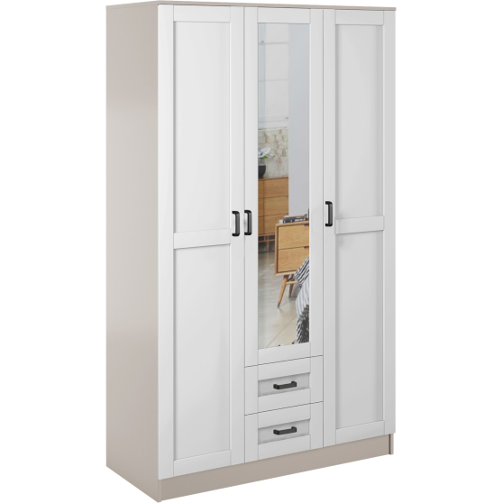 Szafa z lustrem trzydrzwiowa z szufladami KAMI RAMA Kaszmir Mat / Biały Mat KAMI Podstawowe