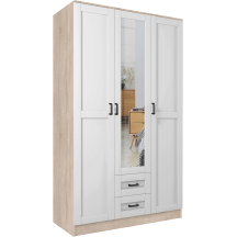 Szafa z lustrem trzydrzwiowa z szufladami KAMI RAMA Dąb Sonoma / Biały Mat KAMI Podstawowe