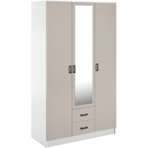 Szafa z lustrem trzydrzwiowa z szufladami KAMI Biały Mat / Kaszmir Mat KAMI Podstawowe