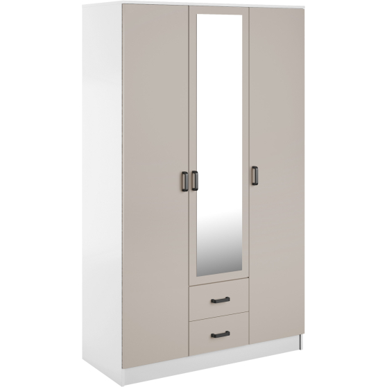 Szafa z lustrem trzydrzwiowa z szufladami KAMI Biały Mat / Kaszmir Mat KAMI Podstawowe
