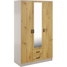Szafa z lustrem trzydrzwiowa z szufladami KAMI Kaszmir Mat / Dąb Artisan KAMI Podstawowe