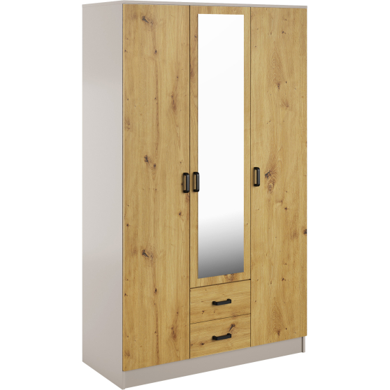 Szafa z lustrem trzydrzwiowa z szufladami KAMI Kaszmir Mat / Dąb Artisan KAMI Podstawowe