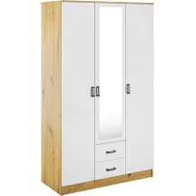 Szafa z lustrem trzydrzwiowa z szufladami KAMI Dąb Artisan / Biały Mat KAMI Podstawowe