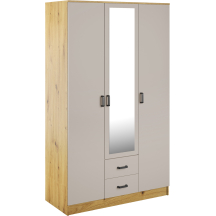 Szafa z lustrem trzydrzwiowa z szufladami KAMI Dąb Artisan / Kaszmir Mat KAMI Podstawowe