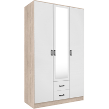 Szafa z lustrem trzydrzwiowa z szufladami KAMI Dąb Sonoma / Biały Mat KAMI Podstawowe