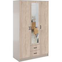 Szafa z lustrem trzydrzwiowa z szufladami KAMI Kaszmir Mat / Dąb Sonoma KAMI Podstawowe