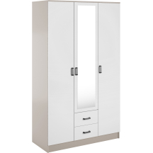 Szafa z lustrem trzydrzwiowa z szufladami KAMI Kaszmir Mat / Biały Mat KAMI Podstawowe