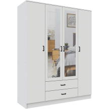 Szafa z lustrem 4-drzwiowa z szufladami KAMI Biały Mat KAMI Podstawowe