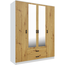 Szafa z lustrem 4-drzwiowa z szufladami KAMI Biały Mat / Dąb Artisan KAMI Podstawowe