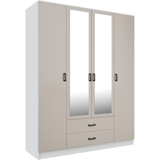 Szafa z lustrem 4-drzwiowa z szufladami KAMI Biały Mat / Kaszmir Mat KAMI Podstawowe