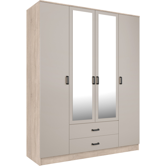 Szafa z lustrem 4-drzwiowa z szufladami KAMI Dąb Sonoma / Kaszmir Mat KAMI Podstawowe