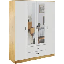 Szafa z lustrem 4-drzwiowa z szufladami KAMI Dąb Artisan / Biały Mat KAMI Podstawowe