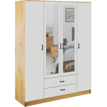 Szafa z lustrem 4-drzwiowa z szufladami KAMI Dąb Artisan / Biały Mat KAMI Podstawowe