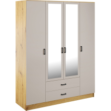 Szafa z lustrem 4-drzwiowa z szufladami KAMI Dąb Artisan / Kaszmir Mat KAMI Podstawowe