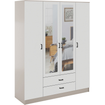 Szafa z lustrem 4-drzwiowa z szufladami KAMI Kaszmir Mat / Biały Mat KAMI Podstawowe