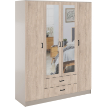 Szafa z lustrem 4-drzwiowa z szufladami KAMI Kaszmir Mat / Dąb Sonoma KAMI Podstawowe