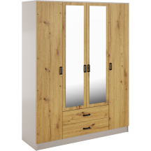 Szafa z lustrem 4-drzwiowa z szufladami KAMI Kaszmir Mat / Dąb Artisan KAMI Podstawowe