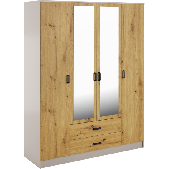 Szafa z lustrem 4-drzwiowa z szufladami KAMI Kaszmir Mat / Dąb Artisan KAMI Podstawowe
