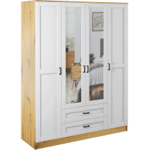 Szafa z lustrem 4-drzwiowa z szufladami KAMI RAMA Dąb Artisan / Biały Mat KAMI Podstawowe