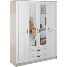 Szafa z lustrem 4-drzwiowa z szufladami KAMI RAMA Kaszmir Mat / Biały Mat KAMI Podstawowe