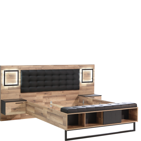 Łóżko 160 x 200 z oświetleniem i szafkami nocnymi SRCL1161B-C795 Dąb Klepkowy / Dąb Czarny SIRIUS CROWN Podstawowe Łóżko 160 x 200 z oświetleniem i szafkami nocnymi SRCL1161B-C795 Dąb Klepkowy / Dąb Czarny SIRIUS CROWN Podstawowe