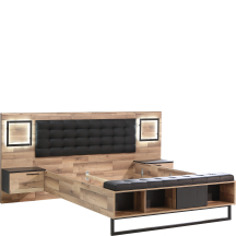 Łóżko 180 x 200 z oświetleniem i szafkami nocnymi SRCL1181B-C795 Dąb Klepkowy / Dąb Czarny SIRIUS CROWN Podstawowe