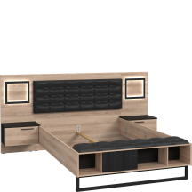 Łóżko 140 x 190 z oświetleniem i szafkami nocnymi SRCL1141B-C866 Śliwa Comano / Dąb Czarny SIRIUS CROWN Podstawowe