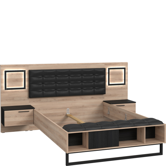 Łóżko 140 x 190 z oświetleniem i szafkami nocnymi SRCL1141B-C866 Śliwa Comano / Dąb Czarny SIRIUS CROWN Podstawowe Łóżko 140 x 190 z oświetleniem i szafkami nocnymi SRCL1141B-C866 Śliwa Comano / Dąb Czarny SIRIUS CROWN Podstawowe