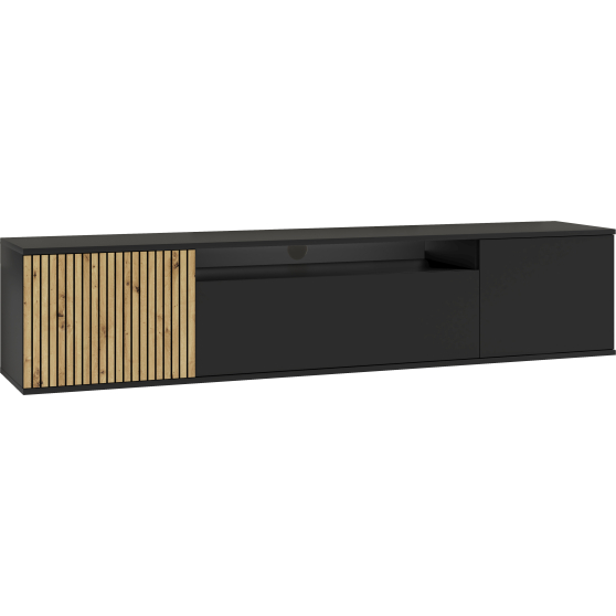 Szafka RTV ROSS 200 cm wisząca Dąb Artisan / Czarny Mat Podstawowe (1)