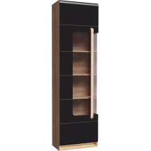 Witryna wąska z oświetleniem 60 cm Lewa ATNV711LB-M983 Dąb Riviera / Czarny Połysk ATTENTION Podstawowe