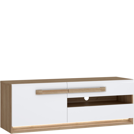Szafka RTV Lewa 140 cm z oświetleniem ATNT231LB-M743 Dąb Riviera / Biały Połysk ATTENTION Podstawowe