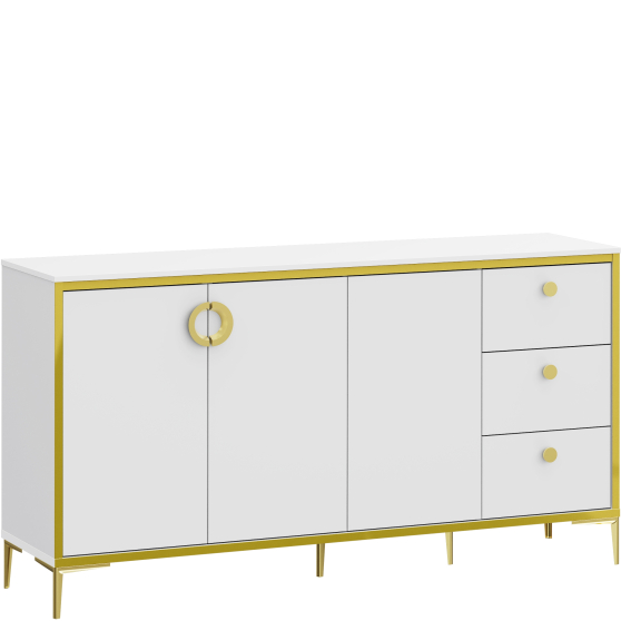 Komoda 165 cm w stylu glamour Lewa G2NK241-M752 Biały Połysk GOLDEN 2 Podstawowe