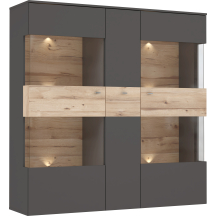 Kredens 150 cm z oświetleniem COMV521B-C175 Uni Wolfram Szary / Deska Dębowa COMO Podstawowe