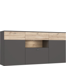 Komoda z oświetleniem 1 szuflada 3 drzwi COMK233BT-C175 Uni Wolfram Szary / Deska Dębowa COMO Podstawowe