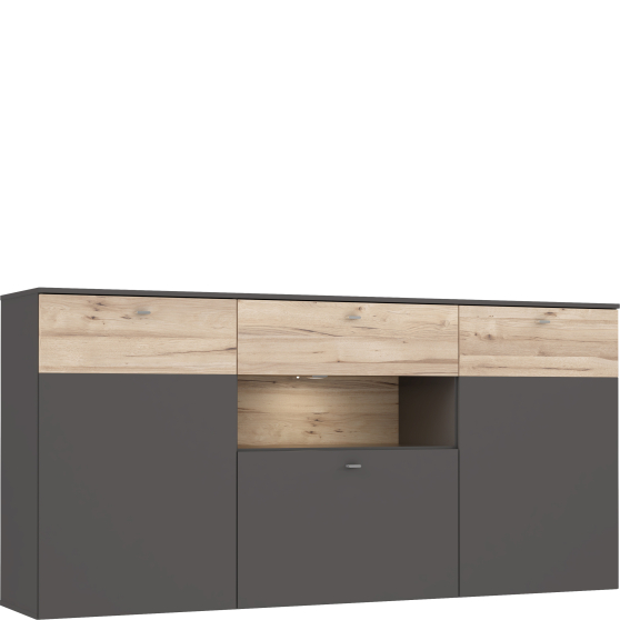 Komoda z oświetleniem 1 szuflada 3 drzwi COMK233BT-C175 Uni Wolfram Szary / Deska Dębowa COMO Podstawowe