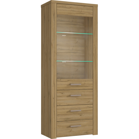 Witryna 80 cm z szufladami i oświetleniem PRTV74B-D67 Dąb Postarzany PORTLAND Podstawowe