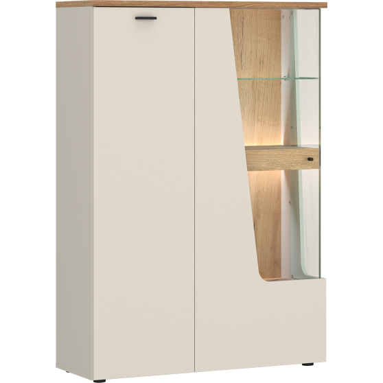 Kredens dwudrzwiowy Lewy z oświetleniem CTUV02L Kaszmir / Dąb Coast Evoke CUT OUT Podstawowe