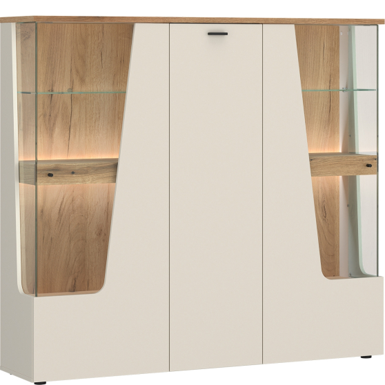 Kredens 3-drzwiowy z oświetleniem CTUV03 Kaszmir / Dąb Coast Evoke CUT OUT Podstawowe