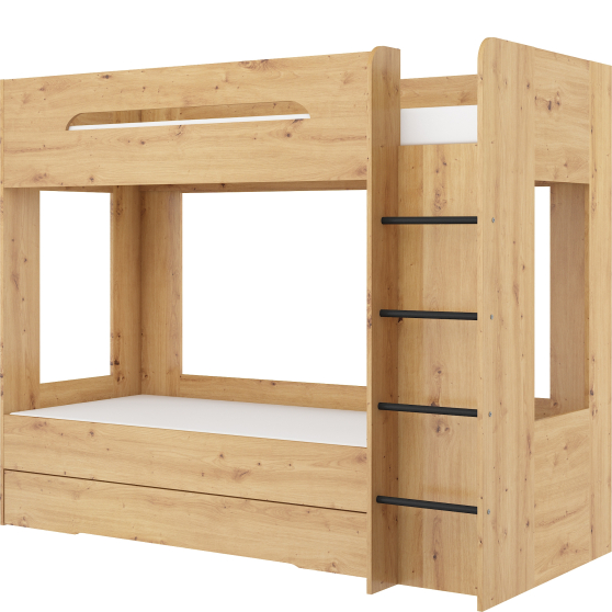 Łóżko piętrowe podwójne 80 x 200 cm BLANC Prawe Dąb Artisan Podstawowe