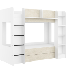 Łóżko piętrowe 80x200 z szufladą EVEREST Lewe Biały Mat / Granada Migdał Podstawowe