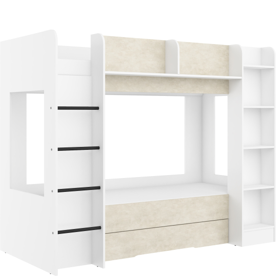 Łóżko piętrowe 80x200 z szufladą EVEREST Lewe Biały Mat / Granada Migdał Podstawowe