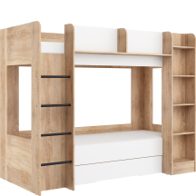 Łóżko piętrowe 80x200 z szufladą EVEREST Lewe Sonoma Jasna / Biały Mat Podstawowe