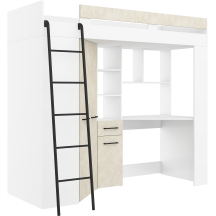 Łóżko piętrowe FLOOR L z biurkiem i szafą Biały Mat / Granada Migdał Podstawowe