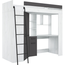 Łóżko piętrowe FLOOR L z biurkiem i szafą Craft Biały / Grafit Podstawowe