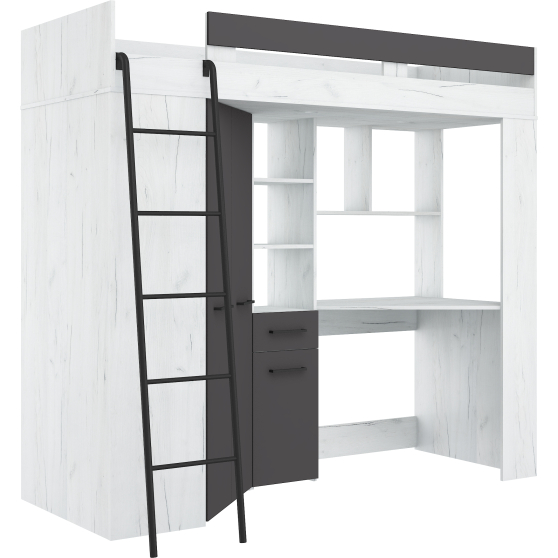 Łóżko piętrowe FLOOR L z biurkiem i szafą Craft Biały / Grafit Podstawowe