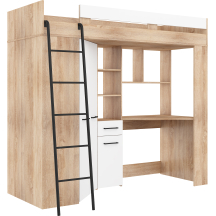 Łóżko piętrowe FLOOR L z biurkiem i szafą Sonoma Jasna / Biały Mat Podstawowe