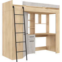 Łóżko piętrowe FLOOR L z biurkiem i szafą Dąb Cremona / Beton Szary Podstawowe