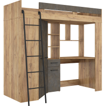 Łóżko piętrowe FLOOR L z biurkiem i szafą Craft Złoty / Granada Brąz Podstawowe